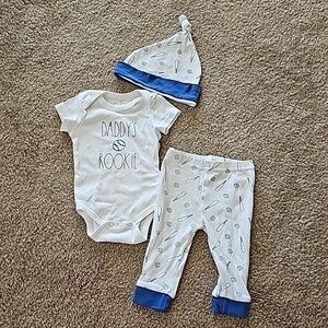 Rae Dunn Baby Outfit Daddy's Rookie Baseball 3 Piece Set